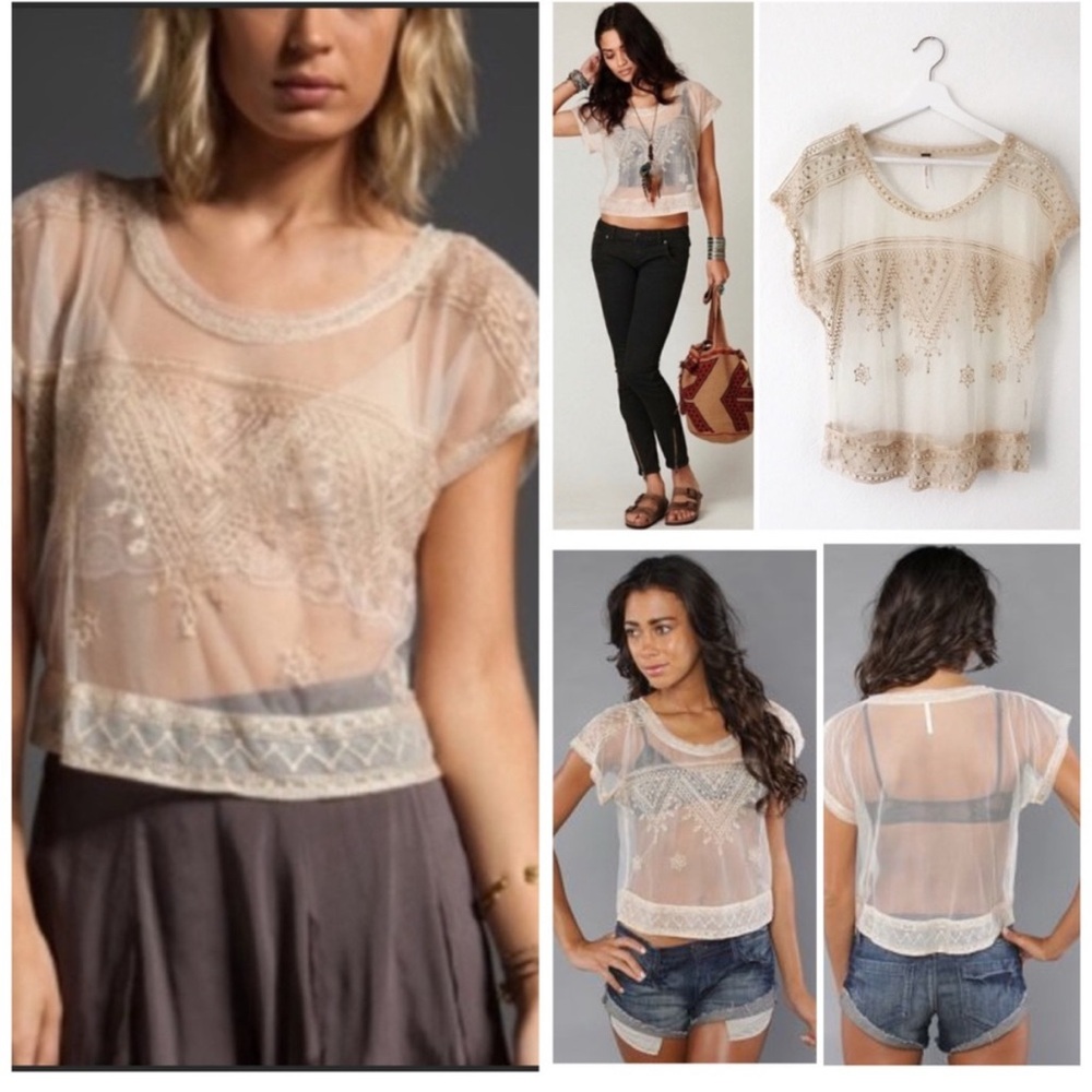 Free People The Vicki Embroidered Sheer Top